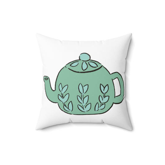 Teal Teapot Spun Polyester Square Pillow