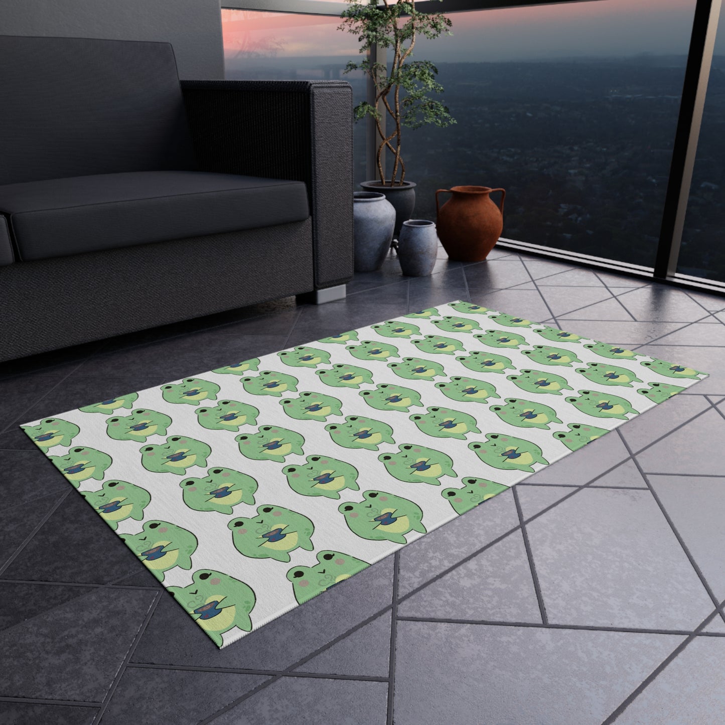 Cozy Cuppa Frog Outdoor Rug