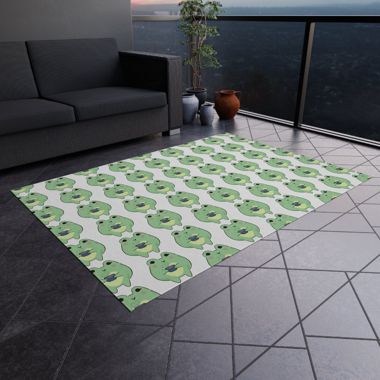 Cozy Cuppa Frog Outdoor Rug