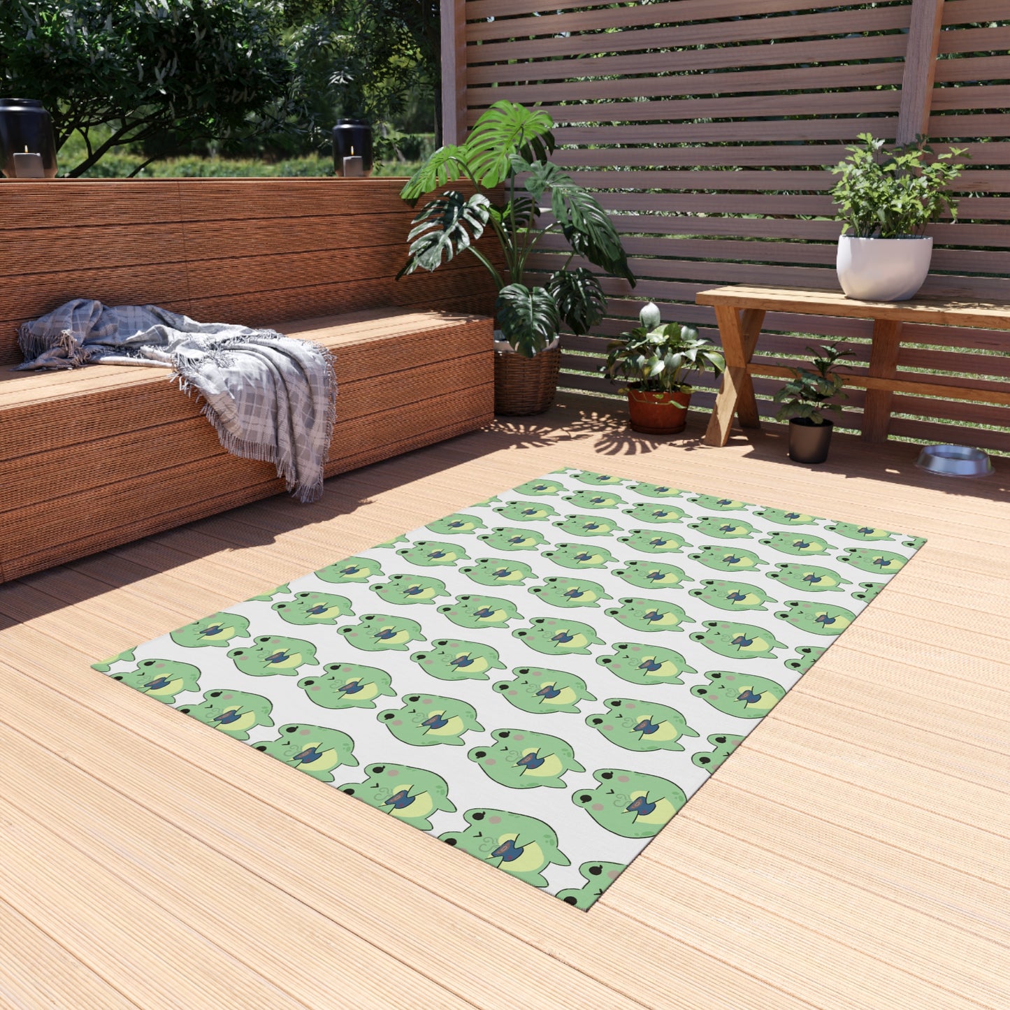 Cozy Cuppa Frog Outdoor Rug