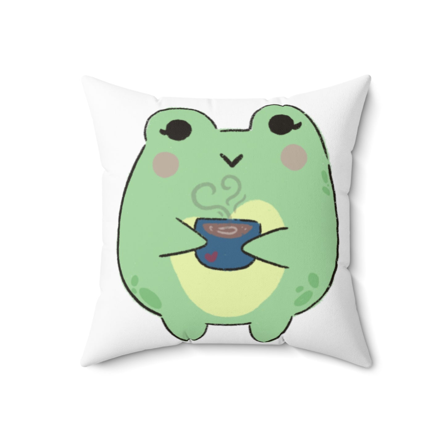 Cozy Cuppa Frog Spun Polyester Square Pillow