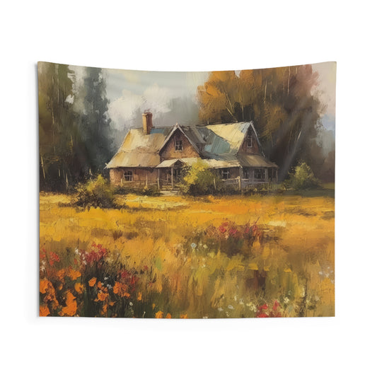 Golden Field Cottage Indoor Wall Tapestry