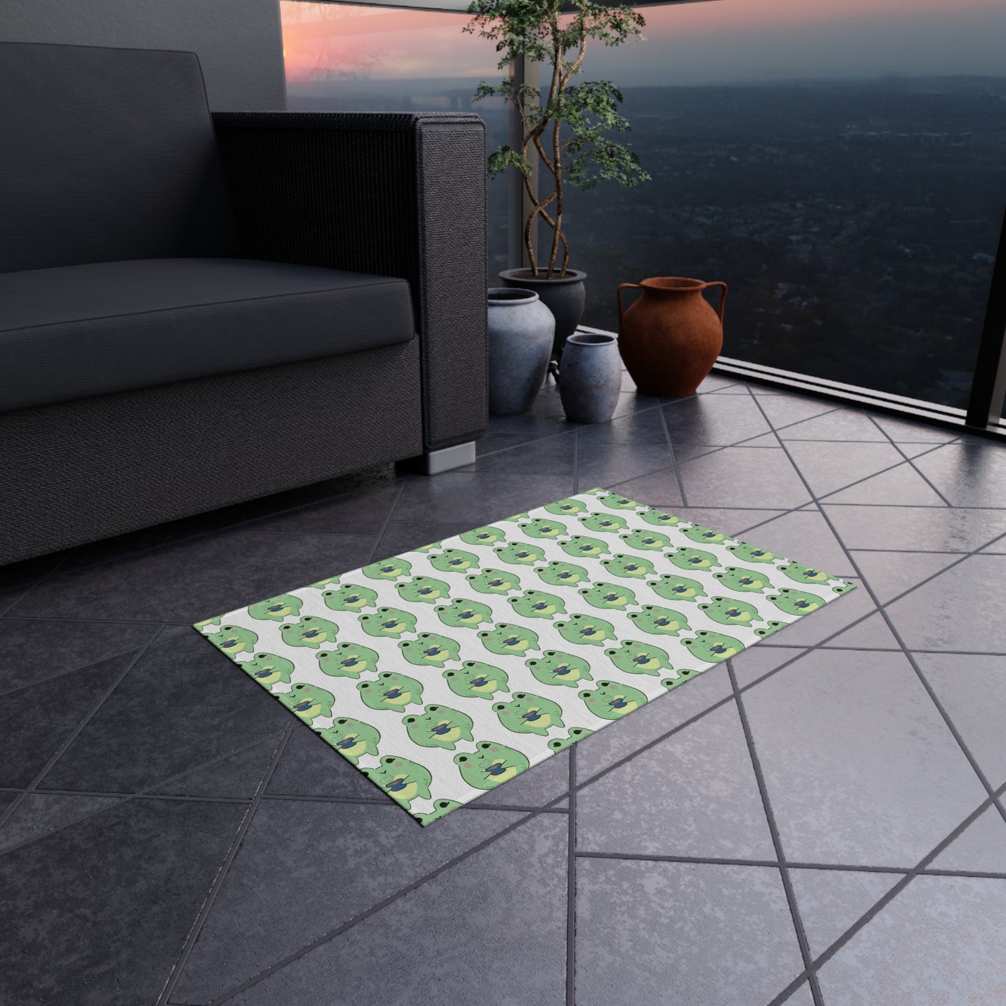 Cozy Cuppa Frog Outdoor Rug