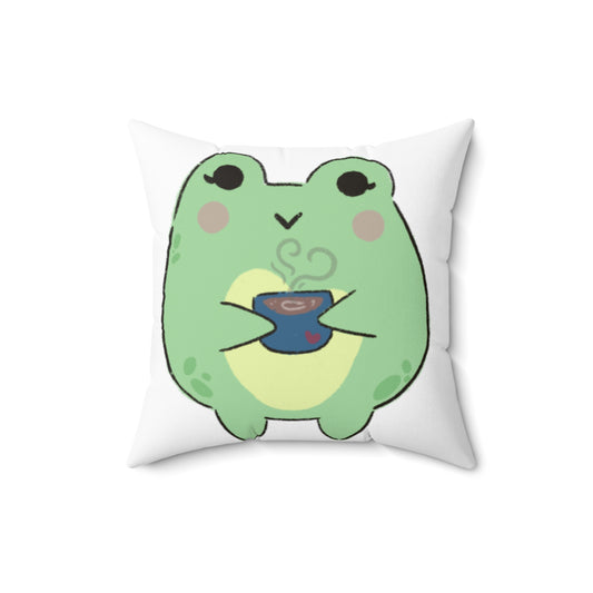 Cozy Cuppa Frog Spun Polyester Square Pillow