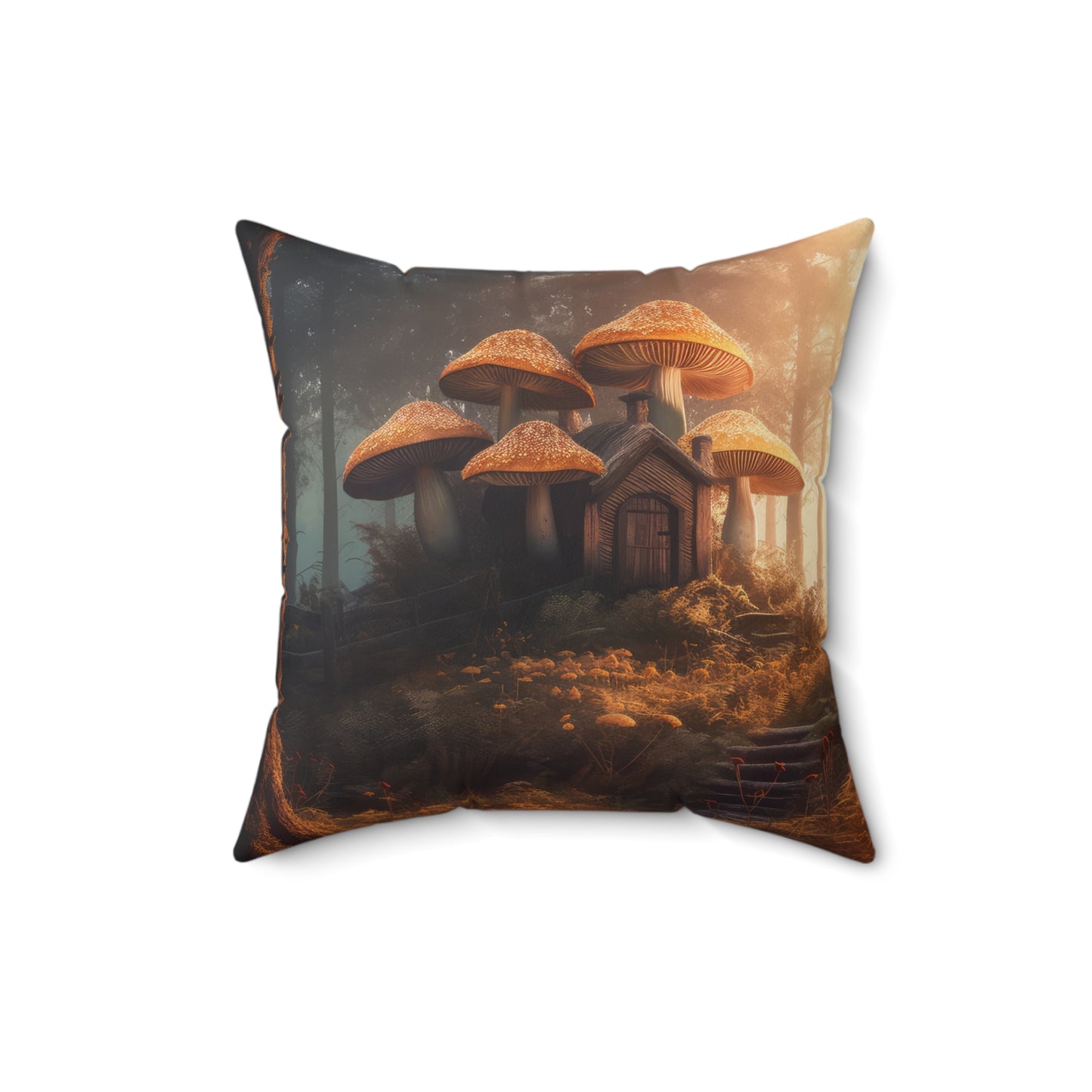 Yellow Mushroom Cottage Spun Polyester Square Pillow