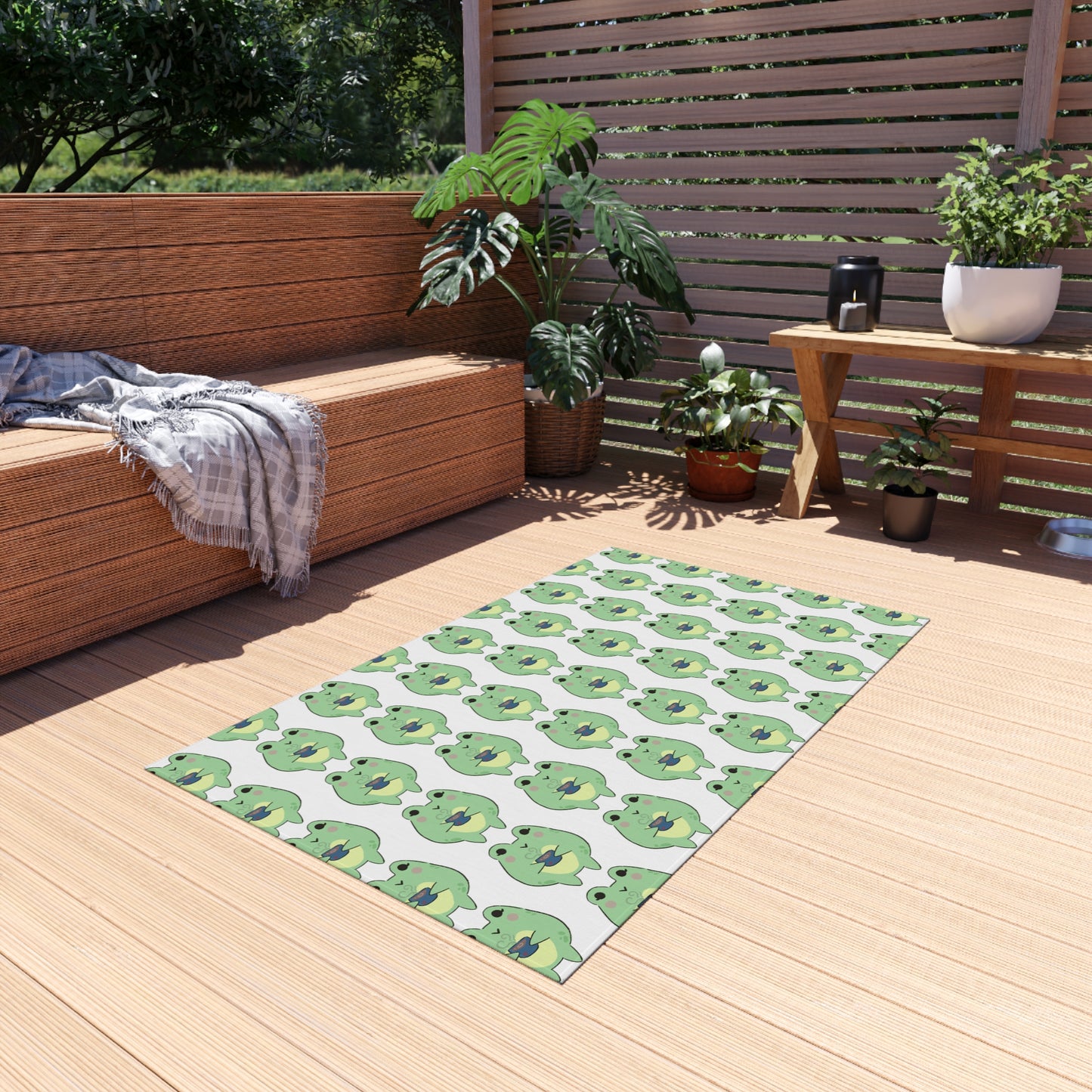 Cozy Cuppa Frog Outdoor Rug