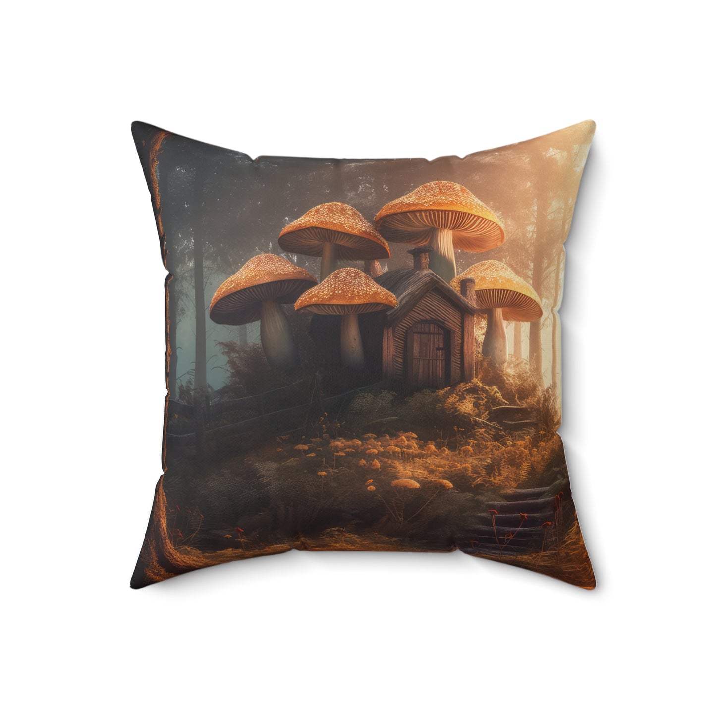 Yellow Mushroom Cottage Spun Polyester Square Pillow